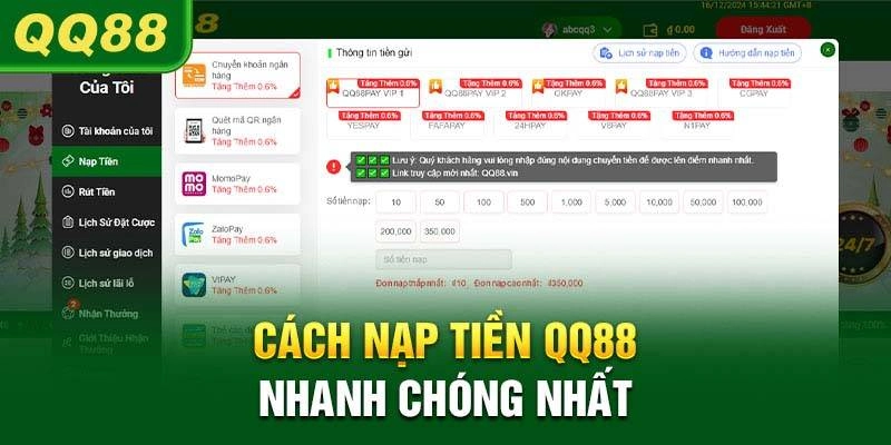 Những thủ tục thành viên cần biết để có thể nạp tiền QQ88